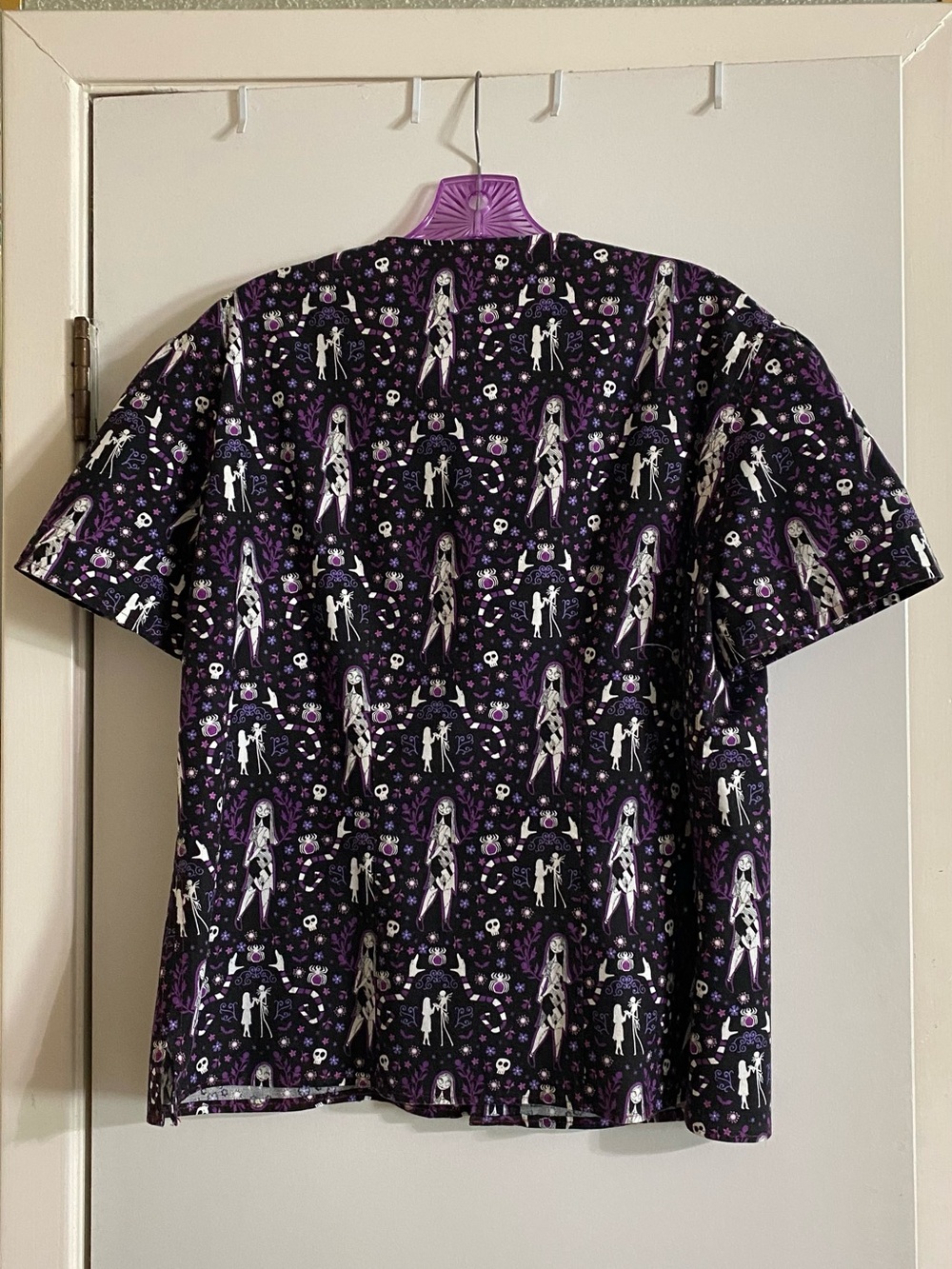 Homemade Nightmare before Christmas Purple Gothic Skeleton Floral Button-Up - Picture 2 of 8